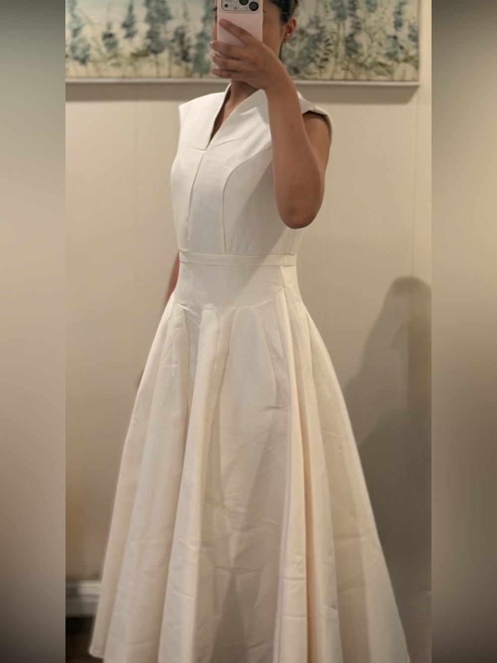 Ivory V‑Neck Midi Dress with Cap Sleeves - Picture 2 of 3